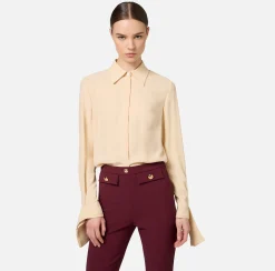 Camicie E Bluse|Elisabetta Franchi Camicia in georgette con polsi ricamati Crema