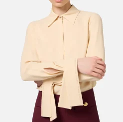 Camicie E Bluse|Elisabetta Franchi Camicia in georgette con polsi ricamati Crema