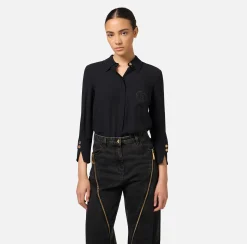 Camicie E Bluse|Elisabetta Franchi Camicia in georgette con patch logo Nero