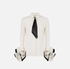 Camicie E Bluse|Elisabetta Franchi Camicia in georgette con ruches e foulard Burro/Nero