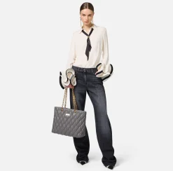 Camicie E Bluse|Elisabetta Franchi Camicia in georgette con ruches e foulard Burro/Nero