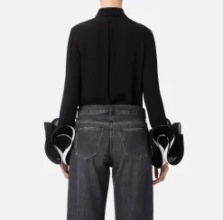 Camicie E Bluse|Elisabetta Franchi Camicia in georgette con ruches e foulard Nero/Burro