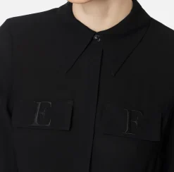 Camicie E Bluse|Elisabetta Franchi Camicia in georgette con patte ricamate Nero