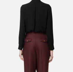 Camicie E Bluse|Elisabetta Franchi Camicia in georgette con patte ricamate Nero