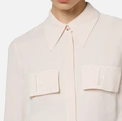 Camicie E Bluse|Elisabetta Franchi Camicia in georgette con patte ricamate Lattice