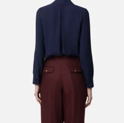 Camicie E Bluse|Elisabetta Franchi Camicia in georgette con patte ricamate Navy