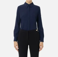 Camicie E Bluse|Elisabetta Franchi Camicia in georgette jacquard lettering Navy