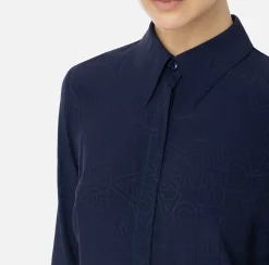 Camicie E Bluse|Elisabetta Franchi Camicia in georgette jacquard lettering Navy