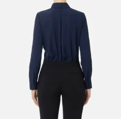 Camicie E Bluse|Elisabetta Franchi Camicia in georgette jacquard lettering Navy