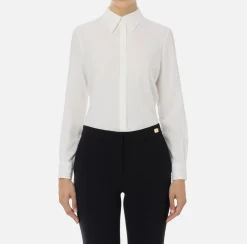 Camicie E Bluse|Elisabetta Franchi Camicia in georgette jacquard lettering Avorio