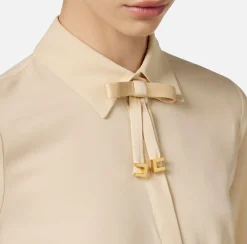 Camicie E Bluse|Elisabetta Franchi Camicia in georgette stretch con fiocco Crema