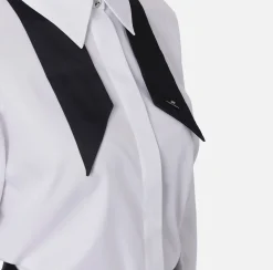 Camicie E Bluse|Elisabetta Franchi Camicia in popeline con cravattino in contrasto Bianco