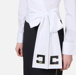 Camicie E Bluse|Elisabetta Franchi Camicia in popeline con fusciacca ricamata Bianco