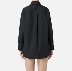 Camicie E Bluse|Elisabetta Franchi Camicia in popeline con logo sui polsi Nero