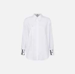 Camicie E Bluse|Elisabetta Franchi Camicia in popeline con logo sui polsi Bianco