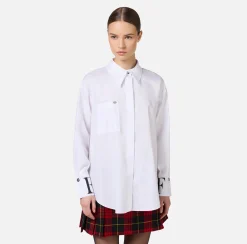 Camicie E Bluse|Elisabetta Franchi Camicia in popeline con logo sui polsi Bianco