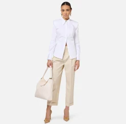 Camicie E Bluse|Elisabetta Franchi Camicia in popeline con spalle strutturate Bianco