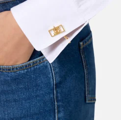 Camicie E Bluse|Elisabetta Franchi Camicia in popeline jacquard a righe con gemelli Bianco