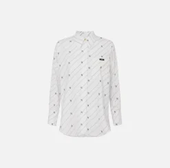 Camicie E Bluse|Elisabetta Franchi Camicia in popeline stampato con etichetta logo Navy/Crema