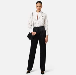 Camicie E Bluse|Elisabetta Franchi Camicia in popeline stampato con etichetta logo Navy/Crema