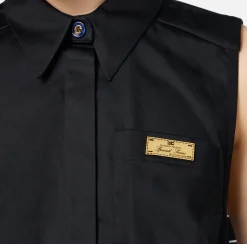 Camicie E Bluse|Elisabetta Franchi Camicia smanicata in popeline con elastici logati Nero