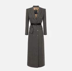 Capispalla|Elisabetta Franchi Cappotto doppiopetto con cintura utility Tortora