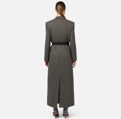 Capispalla|Elisabetta Franchi Cappotto doppiopetto con cintura utility Tortora