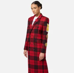 Capispalla|Elisabetta Franchi Cappotto doppiopetto in misto lana con patch RedPassion/Nero