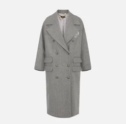 Capispalla|Elisabetta Franchi Cappotto doppiopetto over in cotone con stemma Perla