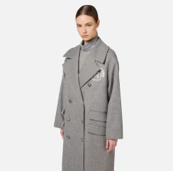 Capispalla|Elisabetta Franchi Cappotto doppiopetto over in cotone con stemma Perla