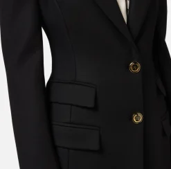 Capispalla|Elisabetta Franchi Cappotto smoking in crêpe Nero