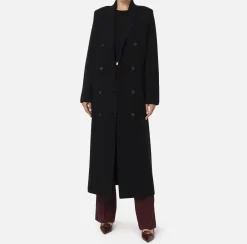 Capispalla|Elisabetta Franchi Cappotto vestaglia in lana e cashmere con stemma Nero