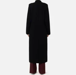 Capispalla|Elisabetta Franchi Cappotto vestaglia in lana e cashmere con stemma Nero
