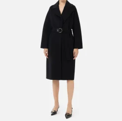 Capispalla|Elisabetta Franchi Cappotto vestaglia in lana Nero