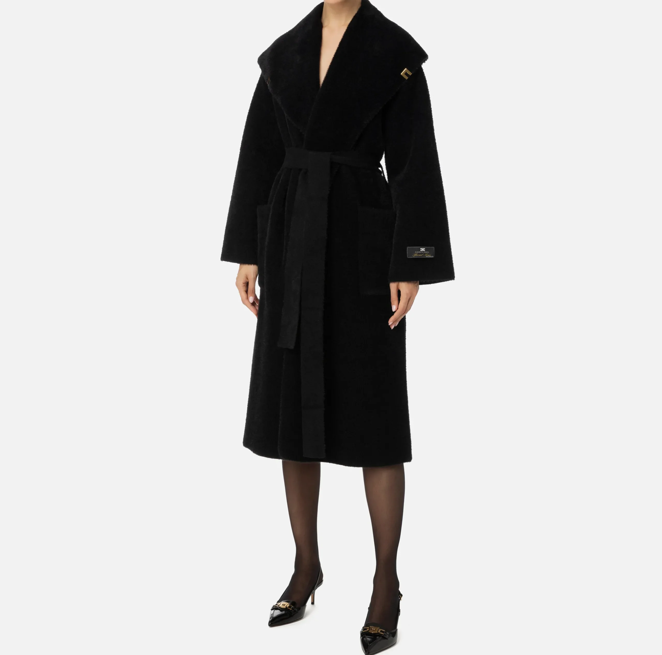 Capispalla|Elisabetta Franchi Cappotto vestaglia in maglia Nero