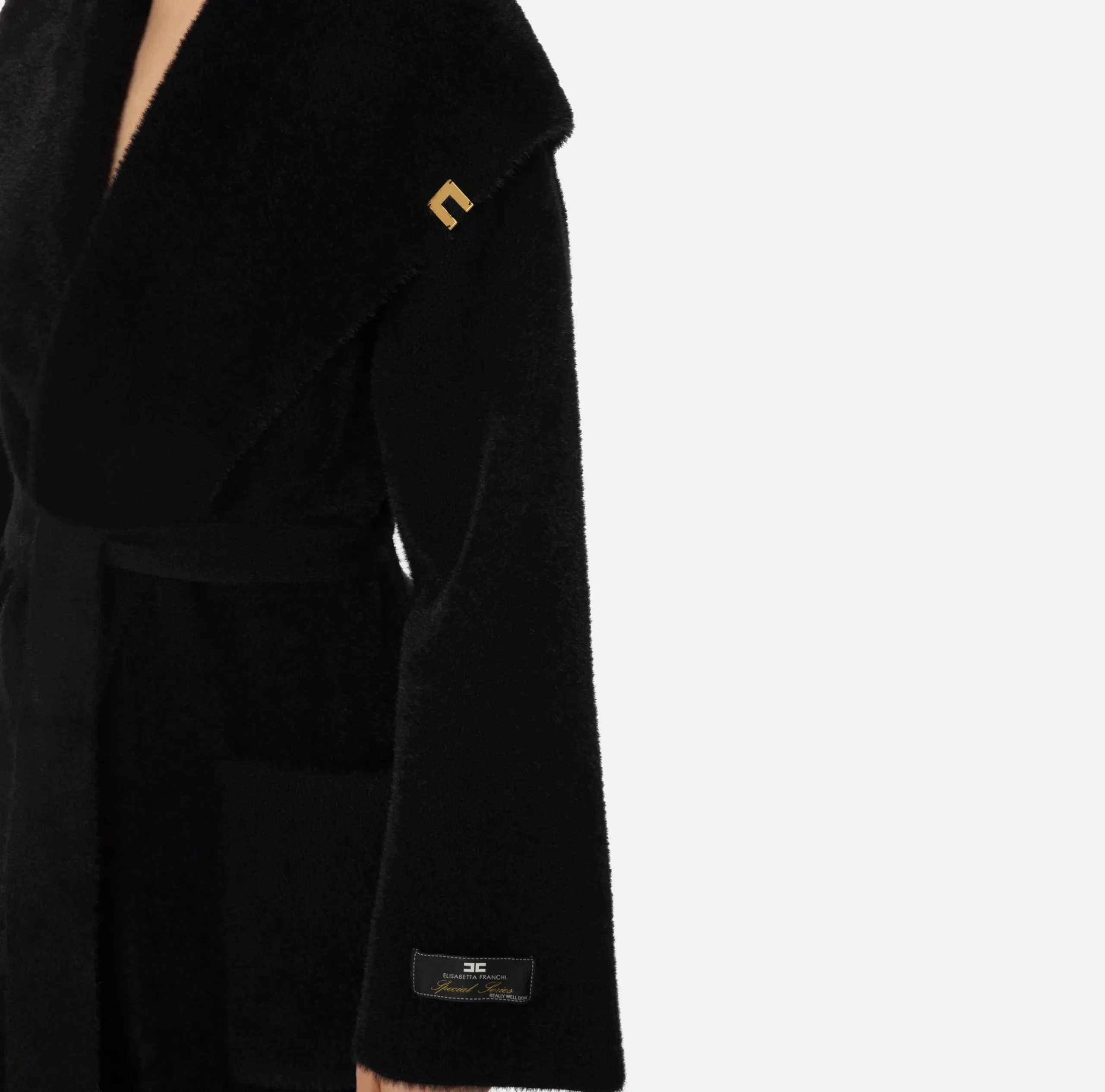 Capispalla|Elisabetta Franchi Cappotto vestaglia in maglia Nero