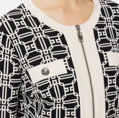 Maglieria E Felpe|Elisabetta Franchi Cardigan cropped logo jacquard Nero/Burro