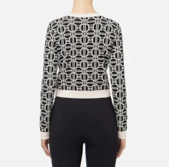 Maglieria E Felpe|Elisabetta Franchi Cardigan cropped logo jacquard Nero/Burro