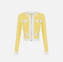 Maglieria E Felpe|Elisabetta Franchi Cardigan cropped logo jacquard Mimosa/Avorio