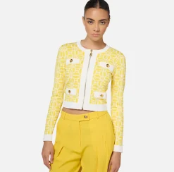 Maglieria E Felpe|Elisabetta Franchi Cardigan cropped logo jacquard Mimosa/Avorio
