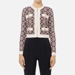 Maglieria E Felpe|Elisabetta Franchi Cardigan cropped logo jacquard RougeNoir/Burro