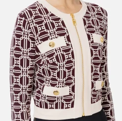 Maglieria E Felpe|Elisabetta Franchi Cardigan cropped logo jacquard RougeNoir/Burro
