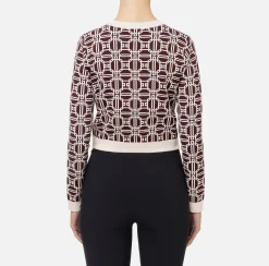Maglieria E Felpe|Elisabetta Franchi Cardigan cropped logo jacquard RougeNoir/Burro