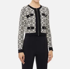 Maglieria E Felpe|Elisabetta Franchi Cardigan cropped logo jacquard Burro/Nero
