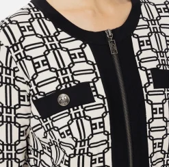 Maglieria E Felpe|Elisabetta Franchi Cardigan cropped logo jacquard Burro/Nero