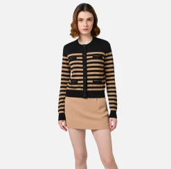 Maglieria E Felpe|Elisabetta Franchi Cardigan in lana a righe Nero/Camel