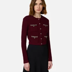 Maglieria E Felpe|Elisabetta Franchi Cardigan in lana bouclé con ricamo RougeNoir