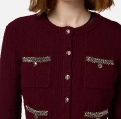 Maglieria E Felpe|Elisabetta Franchi Cardigan in lana bouclé con ricamo RougeNoir