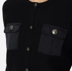 Maglieria E Felpe|Elisabetta Franchi Cardigan in lana bouclé con tasche in vela tecnica Nero