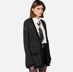 Maglieria E Felpe|Elisabetta Franchi Cardigan in lana con filo paillettes Nero/Silver